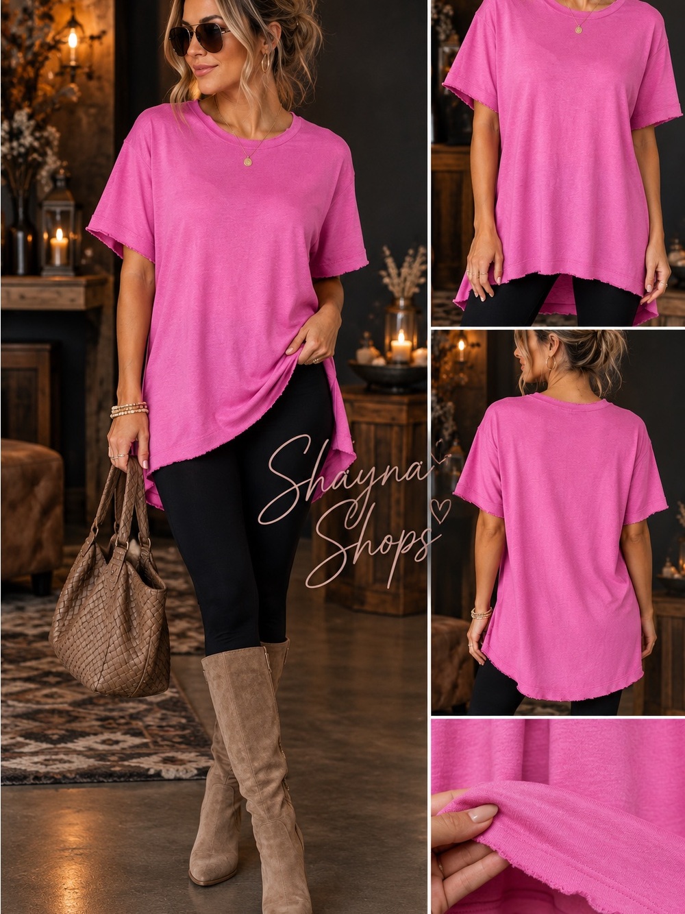 Zenana Outfitters Oversized Pink Crewneck Tee
